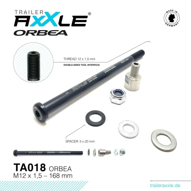M12 × 1,5, 168 mm – Radoxx Trailer Axxle TA018 til sykkelvogn på Orbea Alma og Urrun