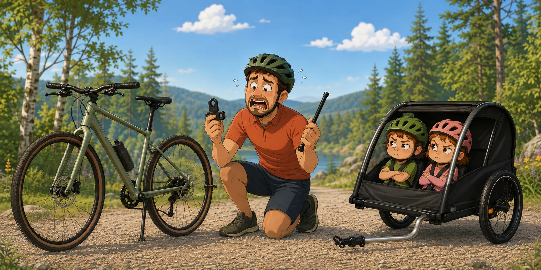 Illustrasjon: Når sykkelvognfestet ikke passer på bakakselen, må riktig adapter til Orbea-modellen identifiseres før montering.