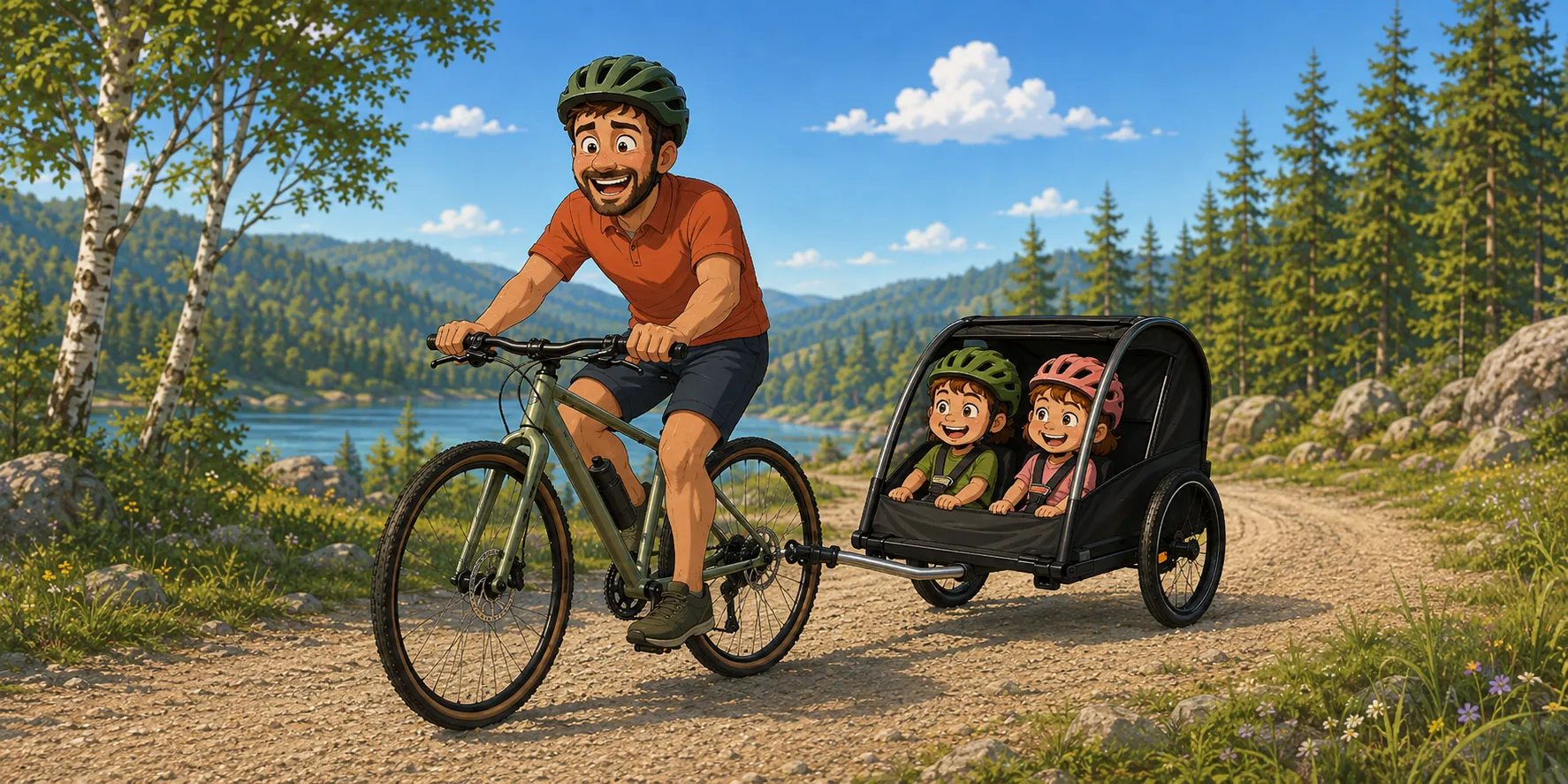 Illustrasjon: Med riktig akseladapter kan sykkelvogn fra blant annet Thule, Hamax og Burley monteres på mange Orbea-sykler.