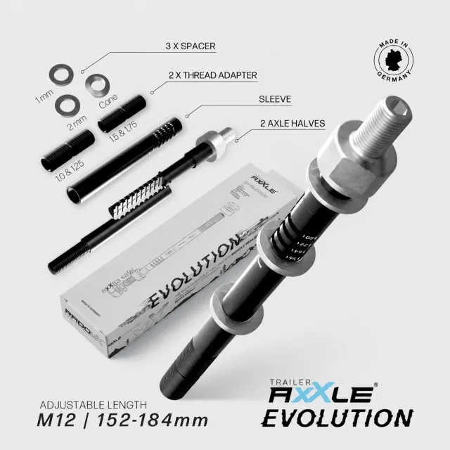 Radoxx Trailer AxXle Evolution – justerbar thru axle-adapter 152–184 mm til sykkelvogn