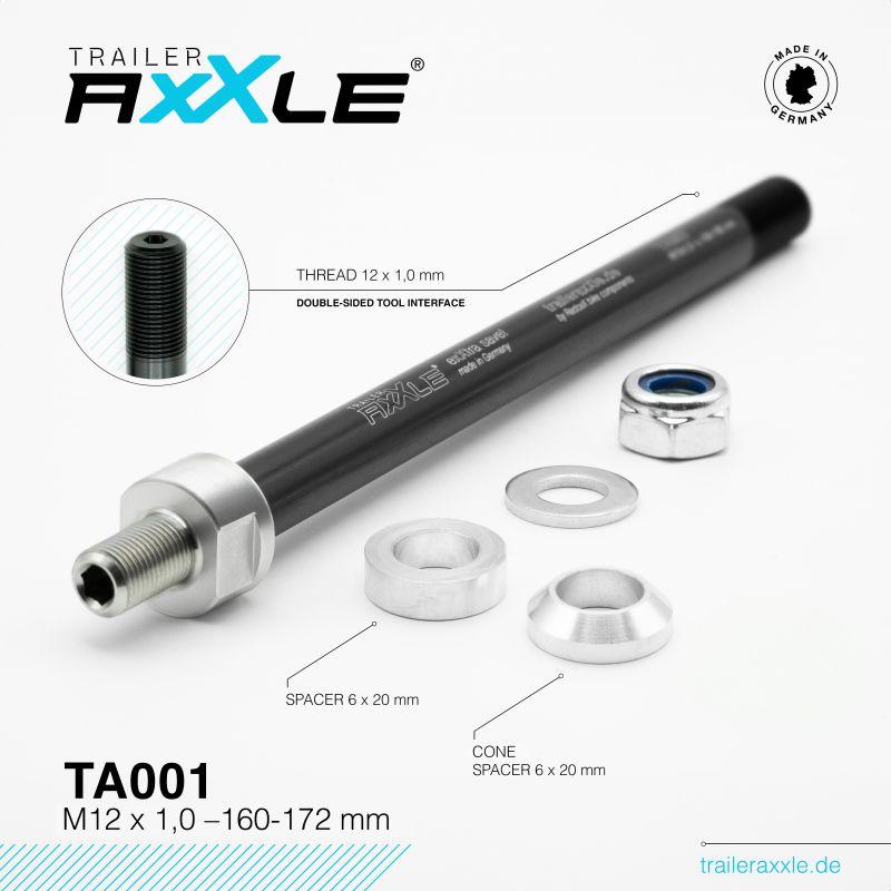 Radoxx Trailer Axxle TA001 adapter til sykkelvogn med M12 × 1,0-gjenge og spacere for aksellengde 160–172 mm